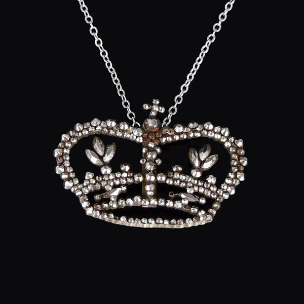 Antique Regal Crown Cut Steel Pendant Necklace - Boylerpf