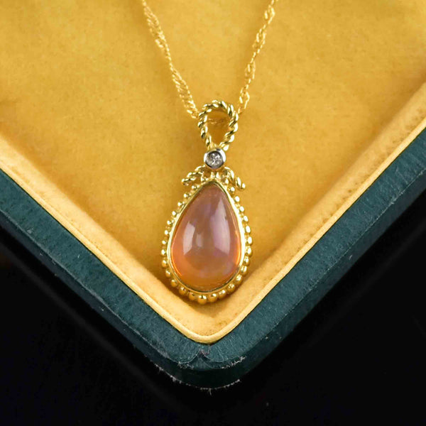 10K Gold Rope Fire Opal Diamond Pendant Necklace - Boylerpf