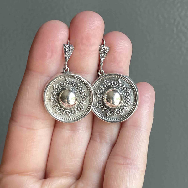 Antique Victorian Engraved Silver Disc Earrings - Boylerpf