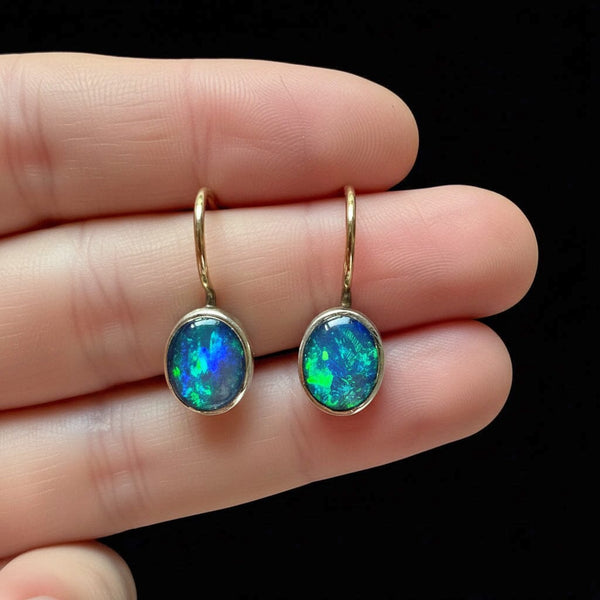 Vintage 9K Gold and Silver Australian Opal Dangle Earrings - Boylerpf