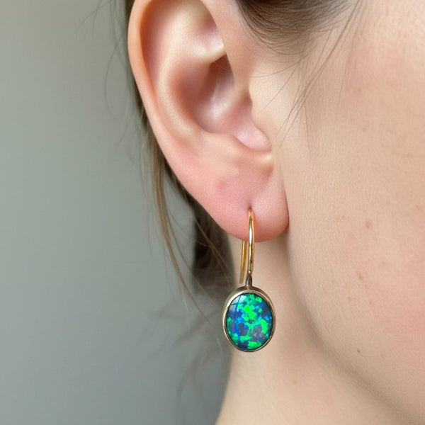 Vintage 9K Gold and Silver Australian Opal Dangle Earrings - Boylerpf