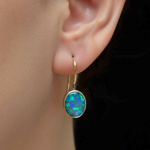 Vintage 9K Gold and Silver Australian Opal Dangle Earrings - Boylerpf