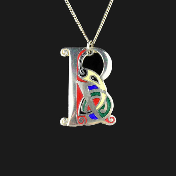 Celtic Initial B Silver Enamel Pendant Necklace - Boylerpf