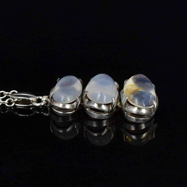 Vintage Articulated Silver Moonstone Cabochon Pendant Necklace - Boylerpf