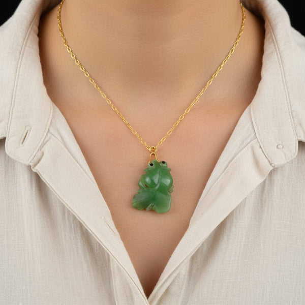 Carved Jade Koi Fish Pendant Necklace in 14K Gold - Boylerpf