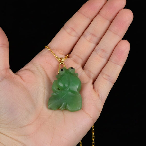 Carved Jade Koi Fish Pendant Necklace in 14K Gold - Boylerpf