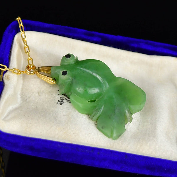 Carved Jade Koi Fish Pendant Necklace in 14K Gold - Boylerpf