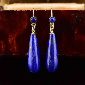 Vintage Edwardian Style Gold Lapis Lazuli Earrings - Boylerpf