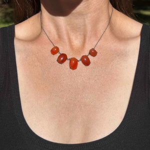 Vintage Sterling Silver Carnelian Five Stone Necklace - Boylerpf