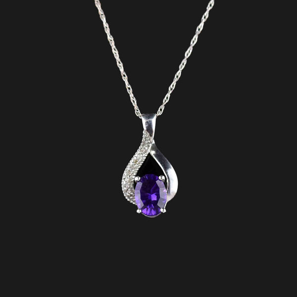 Vintage 10K White Gold Amethyst Diamond Pendant Necklace - Boylerpf