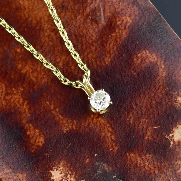 Vintage 14K Gold Diamond Solitaire Pendant Necklace - Boylerpf