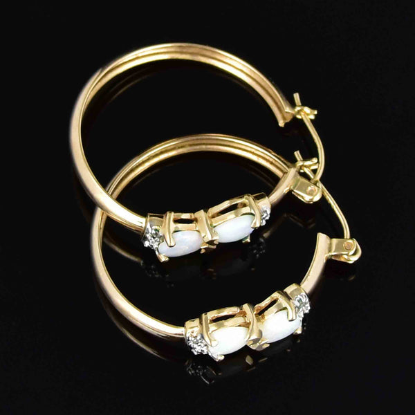 Vintage 10K Gold Diamond Opal Heart Hoop Earrings - Boylerpf