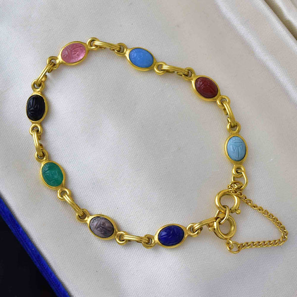 Vintage 12K Gold Fill Gemstone Scarab Bracelet - Boylerpf