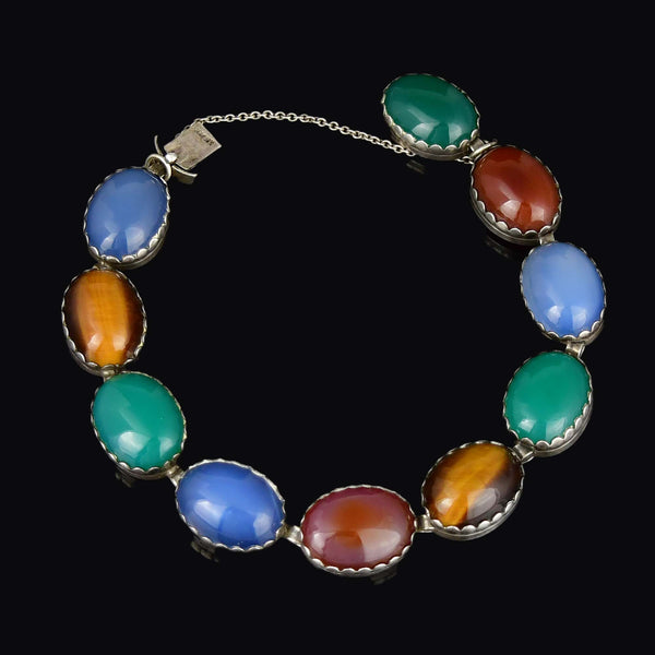 Arts & Crafts Sterling Silver Multi Gemstone Bracelet