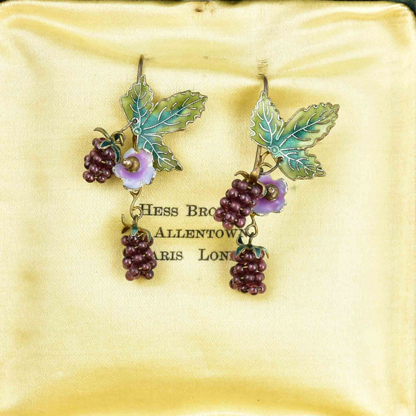 Vintage Silver Amethyst Raspberry Enamel Leaf Earrings - Boylerpf