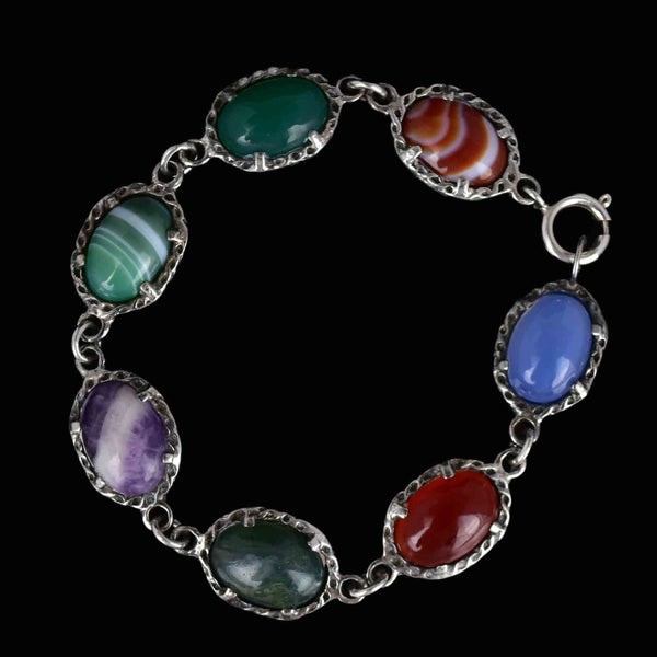 Silver Scottish Banded Agate Amethyst Chalcedony Carnelian Bracelet - Boylerpf