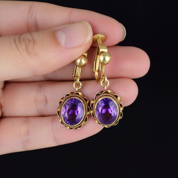 Vintage Amethyst Drop Earrings 14K Gold - Boylerpf