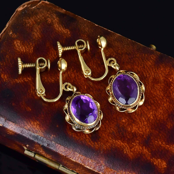 Vintage Amethyst Drop Earrings 14K Gold - Boylerpf
