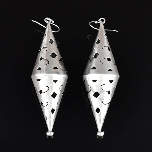 Vintage 3 Inch Sterling Silver Double Cone Cutout Earrings