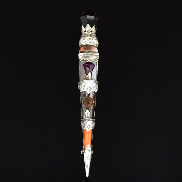 Victorian Scottish Agate Smoky Quartz Dirk Brooch
