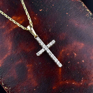 Vintage 10K Gold Diamond Cross Pendant Necklace - Boylerpf