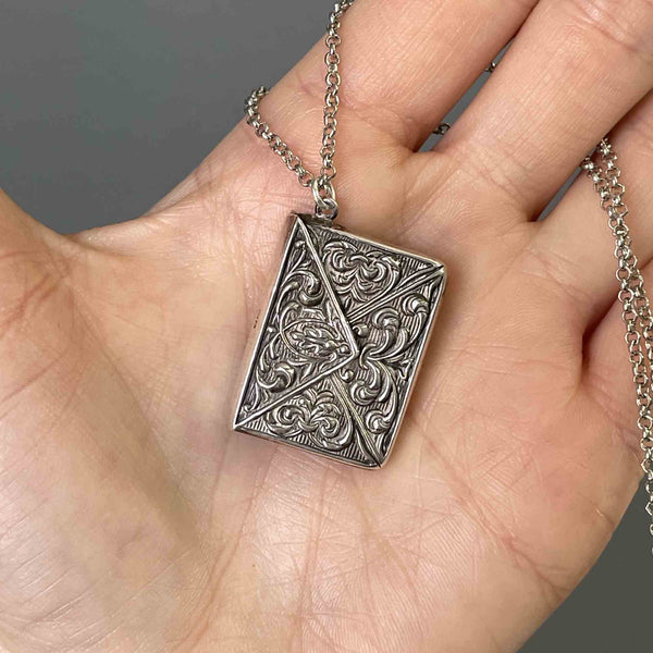 Antique Silver Stamp Holder Fob Pendant Necklace - Boylerpf