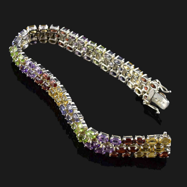 Sterling Silver Multi Gemstone Tennis Style Bracelet - Boylerpf