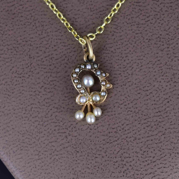 Antique Edwardian 14K Gold Floral Pearl Pendant Necklace - Boylerpf