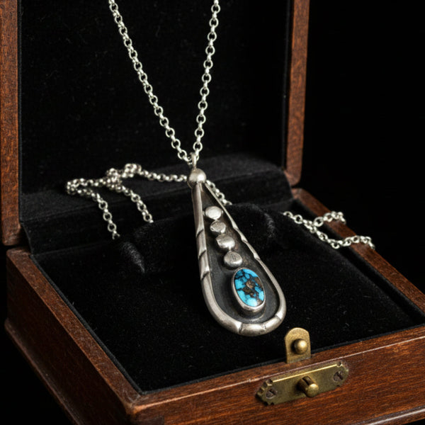 Vintage Turquoise Sterling Silver Pendant Necklace