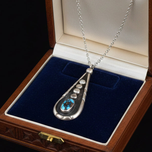 Vintage Turquoise Sterling Silver Pendant Necklace