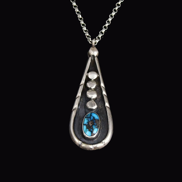 Vintage Turquoise Sterling Silver Pendant Necklace