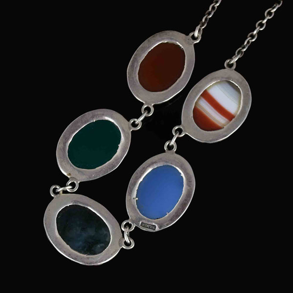 Vintage Arts and Crafts Style Silver Agate Cabochon Necklace - Boylerpf