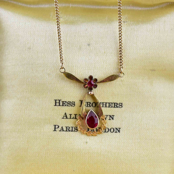Antique 10K Gold Ruby Lavaliere Pendant Necklace - Boylerpf