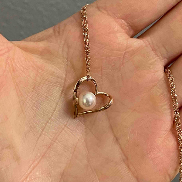 Vintage 14K Rose Gold Heart Na Hoku Pearl Pendant Necklace - Boylerpf