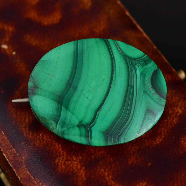 Victorian Large Oval Malachite Pin Brooch - Boylerpf