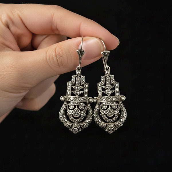 Art Deco Sterling Silver Marcasite Earrings