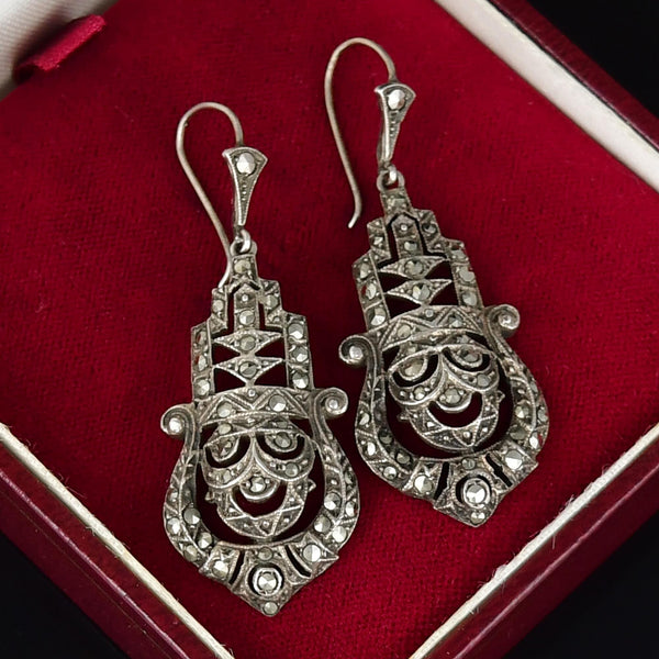 Art Deco Sterling Silver Marcasite Earrings