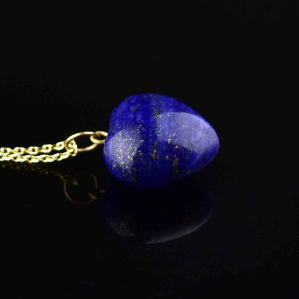 Gold Lapis Lazuli Heart Charm Necklace - Boylerpf