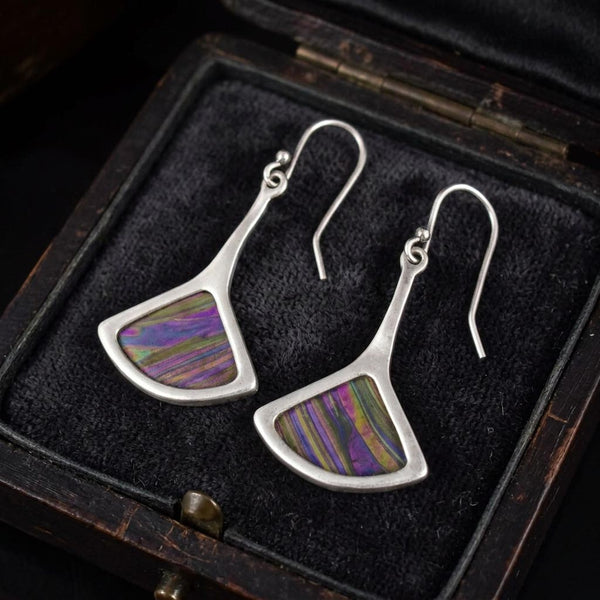 Vintage Pat Cheney John Ditchfield Stained Glass Earrings Sterling Silver