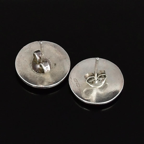Antique English Sterling Silver Purple Enamel Stud Earrings