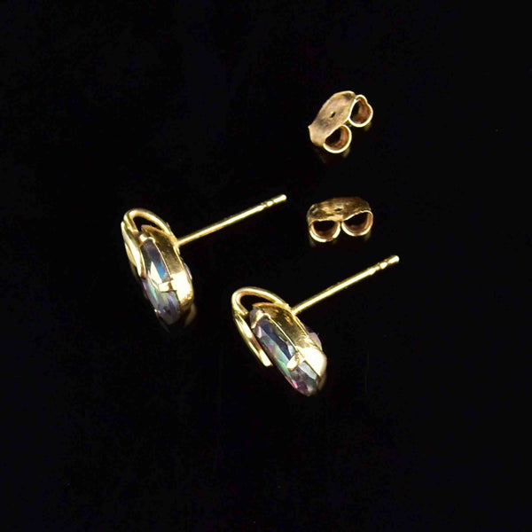 Vintage 10K Gold Leaf Mystic Topaz Stud Earrings - Boylerpf