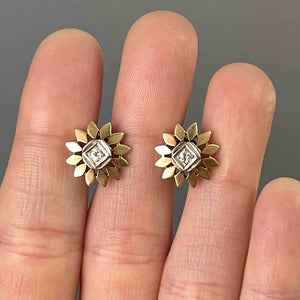 Antique 14K Gold Diamond Flower Stud Earrings | Boylerpf
