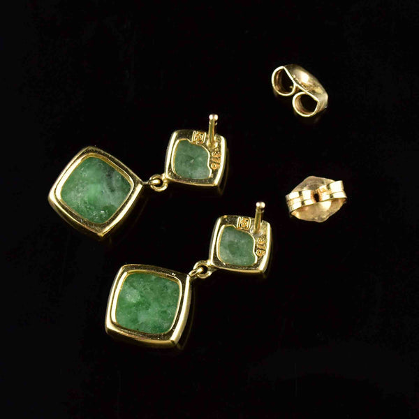 Gold Natural Jade Cabochon Geometric Drop Earrings - Boylerpf