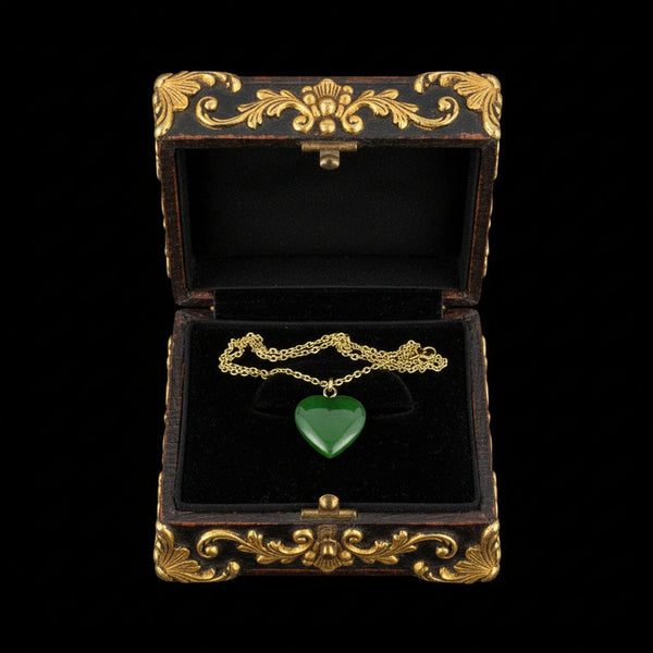 Vintage Carved Nephrite Jade Heart Charm Necklace - Boylerpf