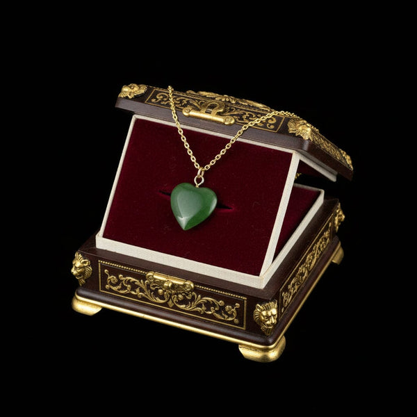 Vintage Carved Nephrite Jade Heart Charm Necklace - Boylerpf