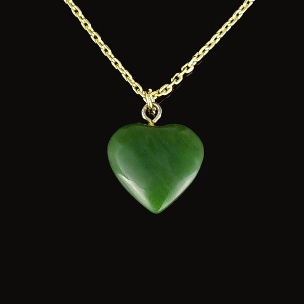 Vintage Carved Nephrite Jade Heart Charm Necklace - Boylerpf