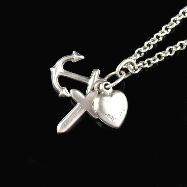 Vintage Sterling Silver Faith Hope Love Pendant Necklace - Boylerpf