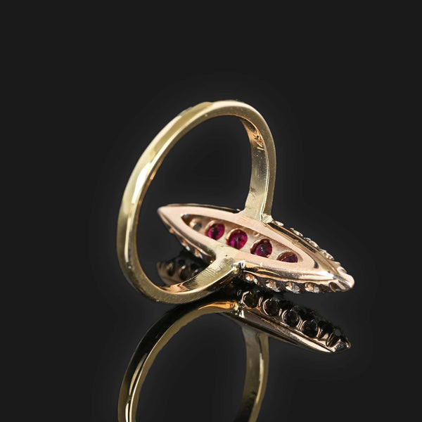 Antique Victorian Diamond Ruby Navette Ring in 14K Gold - Boylerpf