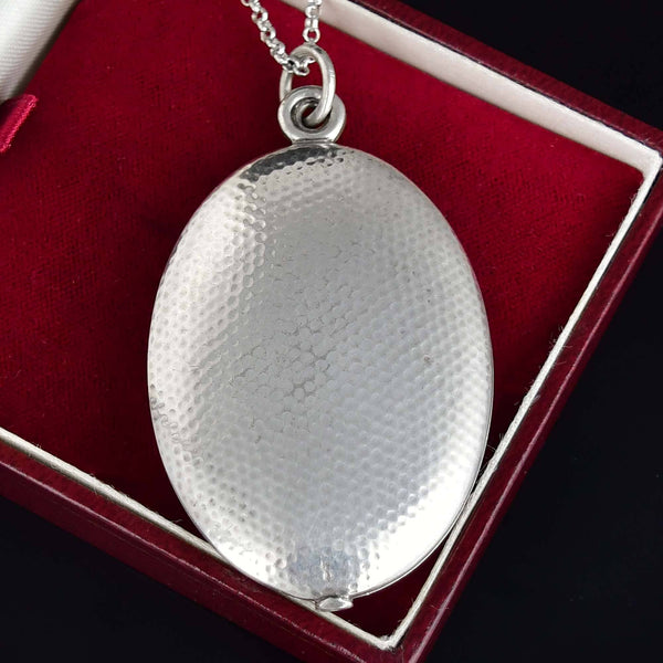 Antique Victorian Hammered Sterling Silver Slide Locket Necklace - Boylerpf