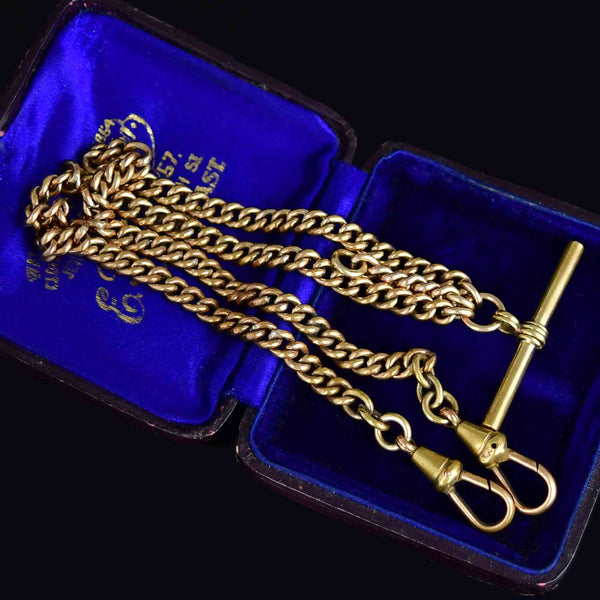 Antique Victorian Curb Link Double Albert Watch Chain Necklace - Boylerpf
